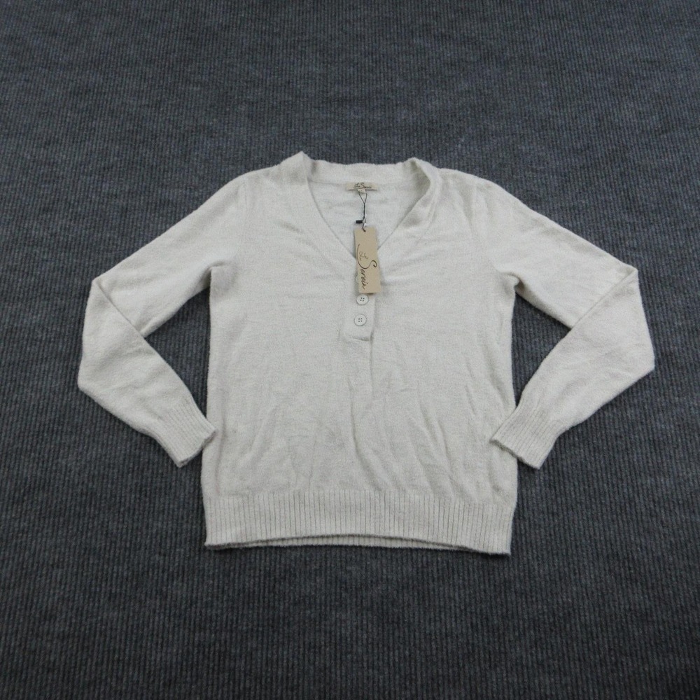 Les Serein Sweater Womens S Off-White Henley V-Neck Lightweight Button NWT